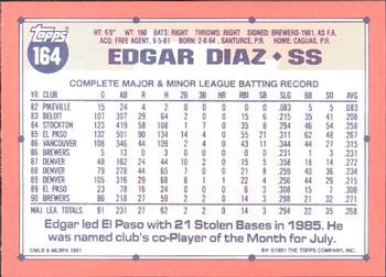 1991 Topps - Collector's Edition (Tiffany) #164 Edgar Diaz Back