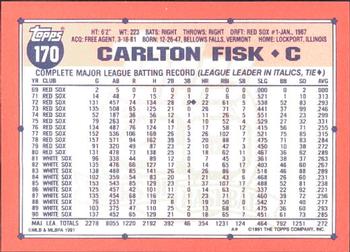 1991 Topps - Collector's Edition (Tiffany) #170 Carlton Fisk Back