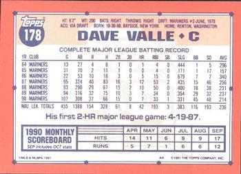 1991 Topps - Collector's Edition (Tiffany) #178 Dave Valle Back