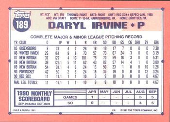 1991 Topps - Collector's Edition (Tiffany) #189 Daryl Irvine Back