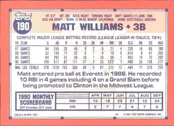 1991 Topps - Collector's Edition (Tiffany) #190 Matt Williams Back