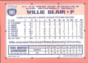 1991 Topps - Collector's Edition (Tiffany) #191 Willie Blair Back