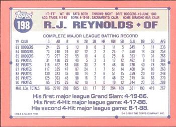 1991 Topps - Collector's Edition (Tiffany) #198 R.J. Reynolds Back