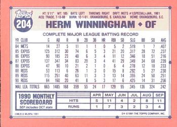 1991 Topps - Collector's Edition (Tiffany) #204 Herm Winningham Back