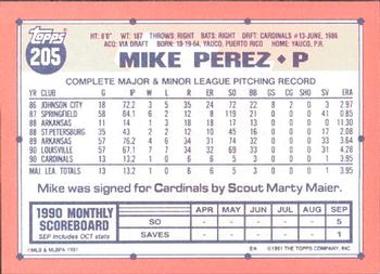 1991 Topps - Collector's Edition (Tiffany) #205 Mike Perez Back