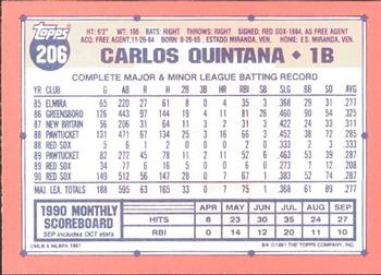 1991 Topps - Collector's Edition (Tiffany) #206 Carlos Quintana Back