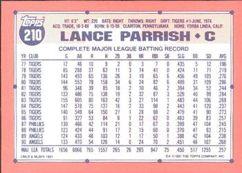 1991 Topps - Collector's Edition (Tiffany) #210 Lance Parrish Back