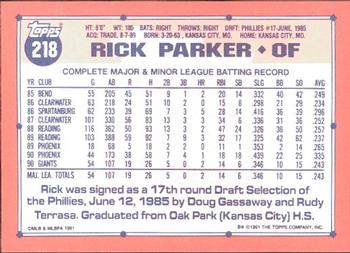 1991 Topps - Collector's Edition (Tiffany) #218 Rick Parker Back