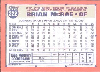 1991 Topps - Collector's Edition (Tiffany) #222 Brian McRae Back