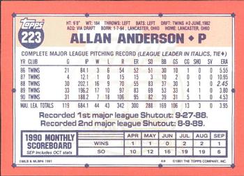 1991 Topps - Collector's Edition (Tiffany) #223 Allan Anderson Back