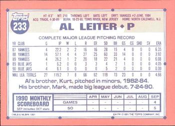 1991 Topps - Collector's Edition (Tiffany) #233 Al Leiter Back