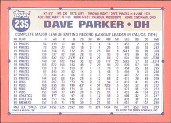 1991 Topps - Collector's Edition (Tiffany) #235 Dave Parker Back