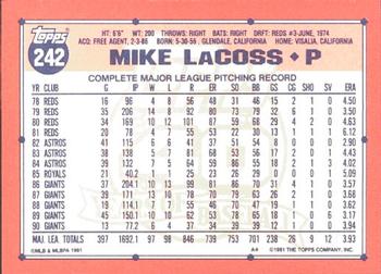 1991 Topps - Collector's Edition (Tiffany) #242 Mike LaCoss Back