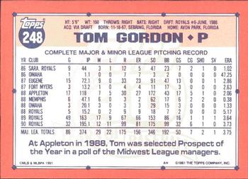 1991 Topps - Collector's Edition (Tiffany) #248 Tom Gordon Back