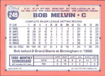 1991 Topps - Collector's Edition (Tiffany) #249 Bob Melvin Back