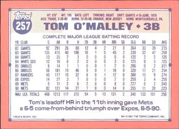 1991 Topps - Collector's Edition (Tiffany) #257 Tom O'Malley Back