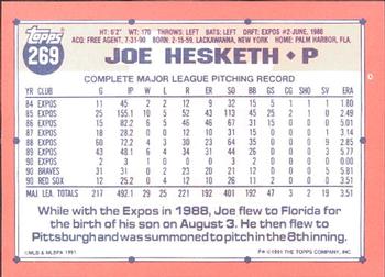 1991 Topps - Collector's Edition (Tiffany) #269 Joe Hesketh Back