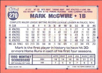 1991 Topps - Collector's Edition (Tiffany) #270 Mark McGwire Back