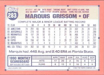 1991 Topps - Collector's Edition (Tiffany) #283 Marquis Grissom Back