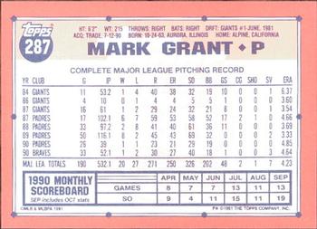 1991 Topps - Collector's Edition (Tiffany) #287 Mark Grant Back