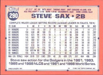 1991 Topps - Collector's Edition (Tiffany) #290 Steve Sax Back