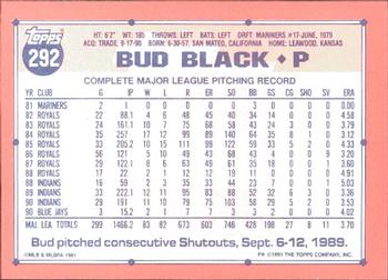 1991 Topps - Collector's Edition (Tiffany) #292 Bud Black Back