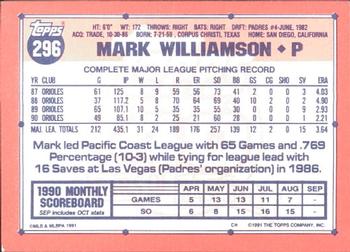 1991 Topps - Collector's Edition (Tiffany) #296 Mark Williamson Back