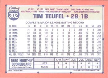 1991 Topps - Collector's Edition (Tiffany) #302 Tim Teufel Back