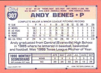1991 Topps - Collector's Edition (Tiffany) #307 Andy Benes Back