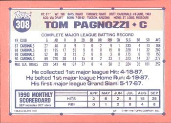 1991 Topps - Collector's Edition (Tiffany) #308 Tom Pagnozzi Back