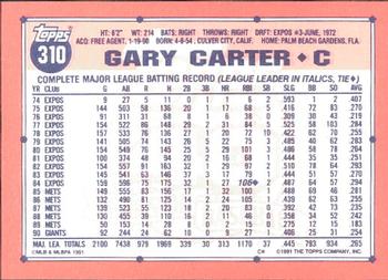1991 Topps - Collector's Edition (Tiffany) #310 Gary Carter Back