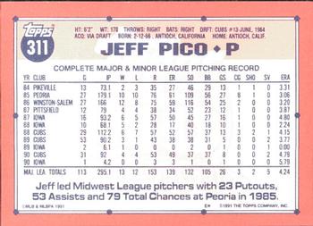 1991 Topps - Collector's Edition (Tiffany) #311 Jeff Pico Back