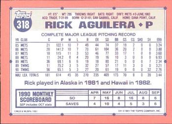 1991 Topps - Collector's Edition (Tiffany) #318 Rick Aguilera Back