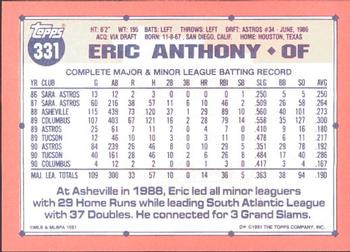 1991 Topps - Collector's Edition (Tiffany) #331 Eric Anthony Back
