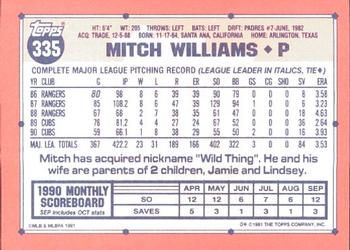 1991 Topps - Collector's Edition (Tiffany) #335 Mitch Williams Back