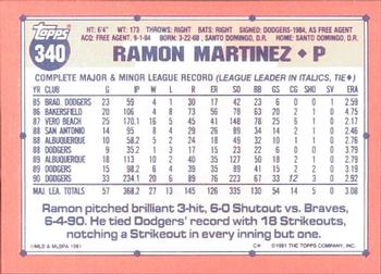 1991 Topps - Collector's Edition (Tiffany) #340 Ramon Martinez Back