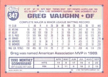 1991 Topps - Collector's Edition (Tiffany) #347 Greg Vaughn Back