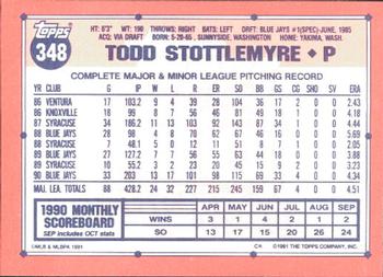 1991 Topps - Collector's Edition (Tiffany) #348 Todd Stottlemyre Back