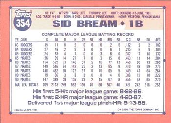 1991 Topps - Collector's Edition (Tiffany) #354 Sid Bream Back