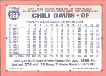 1991 Topps - Collector's Edition (Tiffany) #355 Chili Davis Back