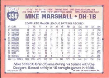 1991 Topps - Collector's Edition (Tiffany) #356 Mike Marshall Back