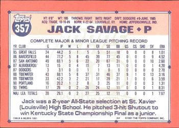 1991 Topps - Collector's Edition (Tiffany) #357 Jack Savage Back