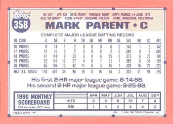 1991 Topps - Collector's Edition (Tiffany) #358 Mark Parent Back