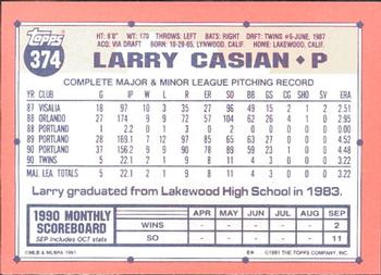 1991 Topps - Collector's Edition (Tiffany) #374 Larry Casian Back