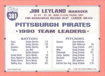 1991 Topps - Collector's Edition (Tiffany) #381 Jim Leyland Back