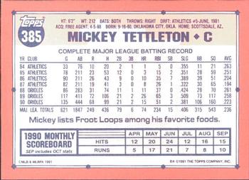 1991 Topps - Collector's Edition (Tiffany) #385 Mickey Tettleton Back