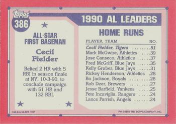 1991 Topps - Collector's Edition (Tiffany) #386 Cecil Fielder Back