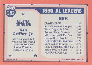 1991 Topps - Collector's Edition (Tiffany) #392 Ken Griffey, Jr. Back