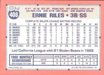 1991 Topps - Collector's Edition (Tiffany) #408 Ernie Riles Back