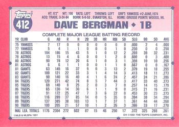1991 Topps - Collector's Edition (Tiffany) #412 Dave Bergman Back